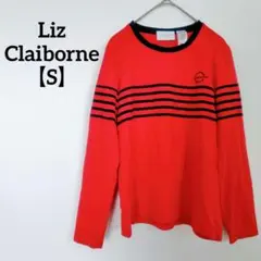 Liz Claiborne 【S】レッド ネイビー ストライプ柄 長袖 Tシャツ