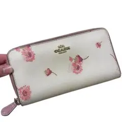 最終　コーチ　長財布　アイボリー　フラワー　ラウンドファスナー