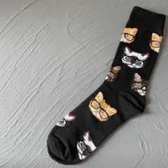 靴下　ソックス　猫メガネ柄　動物　猫　プレゼントやお揃いでも