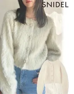 SNIDEL ビジューリボンショートカーディガン ミント