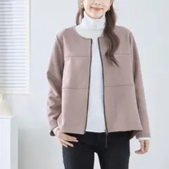 ノーカラージャケット ブルゾン くすみピンク スエード調 S 羽織 