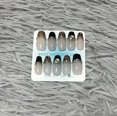 ネイルチップ/レオパード柄/ブラックフレンチ/