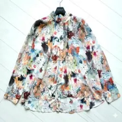 【極美品】melange メランジェ 総柄アートシャツ オーバーサイズ とろみのサムネイル