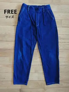 デニム風ゴム入りイージーパンツ　フリーサイズ