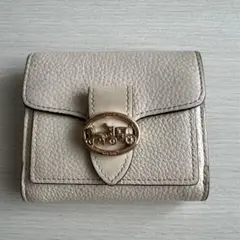 COACHベージュ レザー 二つ折り財布