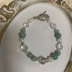 ハンドメイド　天然石　翡翠　パール　マンテル　ブレスレット
