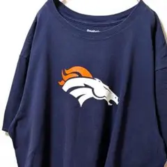 リーボック NFLデンバーブロンコス ロゴ Tシャツ ネイビー紺色2XL古着