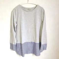 灰色長袖T恤 疊穿風格 條紋 簡約 圓領 棉混 M尺寸