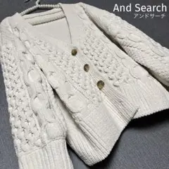 アンドサーチ ホワイト 白 ケーブルニット カーディガン ゆったり M