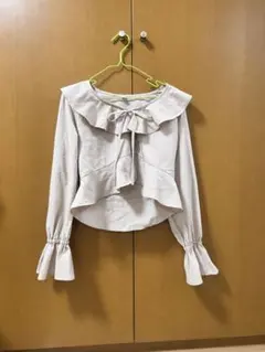 GU フリルカラー 長袖ブラウス ピンクベージュ S