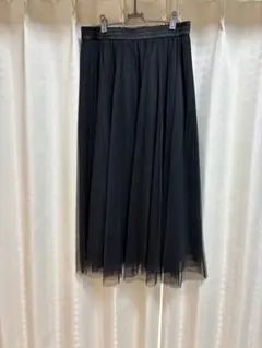 XL 黒 チュールスカート ウエストゴム ロング フレア 裏地あり 着丈91cm