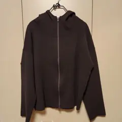 ⭐…さん専用)フード付き ニットパーカージップ付きダークブラウン