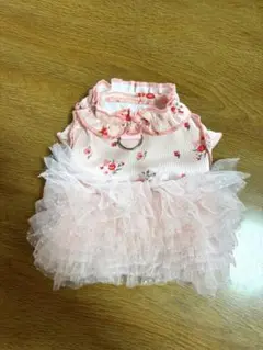 犬服 花柄チュールフリル ピンクXS