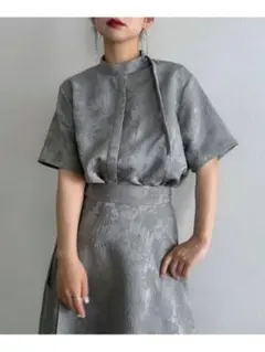 HARE ハレ ジャガードボウタイシャツ グレー レディース 半袖 夏服