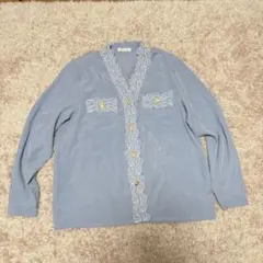 Bourbon 水色 刺繍入り 長袖シャツ　Mサイズ 金ボタン