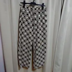 幾何学模様　ドット　水玉 ワイドパンツ ブラウンアイボリー　ゴム