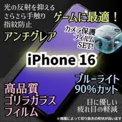 【カメラ保護セット】iPhone16◆マット・ブルーライトカットフィルム