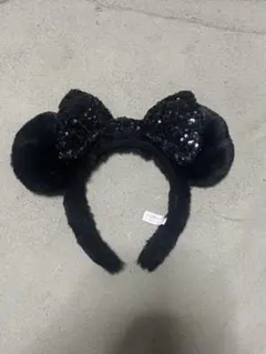 ミッキー耳 黒カチューシャ リボン付き
