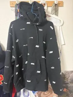 NIKE 総柄 ロゴ プルオーバー パーカー ブラック