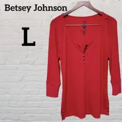 Betsey Johnson【L】ローズレッド ニット セーター ハートボタン