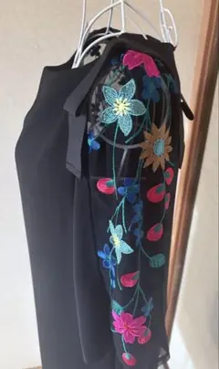 ★tocco closet★ 肩リボン　袖シースルー　刺繍ワンピース　ブラック