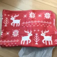 赤いフリース毛布 鹿と雪の結晶デザイン　オシャレ、クリスマス