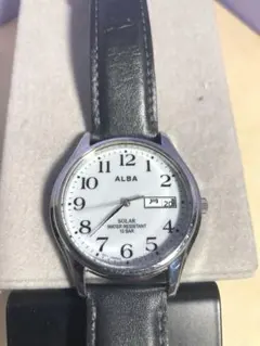 訳あり稼動品 ALBA V158-0AX0 ソーラー 腕時計 ブラックレザー