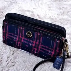 COACH コーチ 長財布 チェック 青 赤のサムネイル