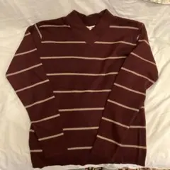 possessive's バーガンディ ストライプ ニットセーター