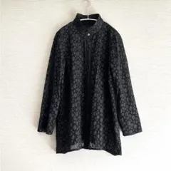 美品【CHRISTIAN AUJARD】黒スタンドカラー長袖ロング丈ブラウスLのサムネイル