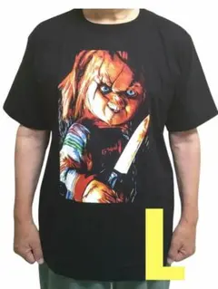 チャイルドプレイ チャッキー Tシャツ L ブラック ホラー映画 ビッグプリント