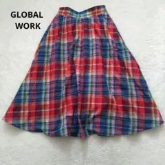 GLOBAL WORK　 フレアスカート　ロング　カラフル 　チェック柄　S