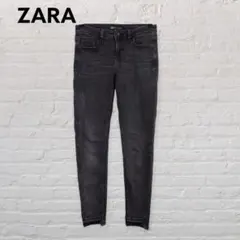 ZARA グレー ストレッチスキニーデニム S 裾デザイン