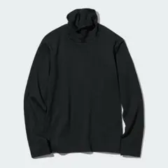ユニクロ UNIQLO スムースストレッチコットンタートルネックT ブラックのサムネイル