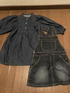 apres les cours デニムワンピ110と無印良品サロペット120