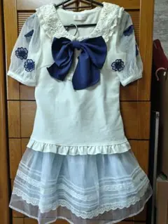 リズリサ2点セット　レース襟ビッグリボントップスサス付きチュールスカートロリィタ