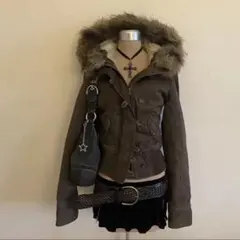 ブラウン ファー付きミリタリージャケット