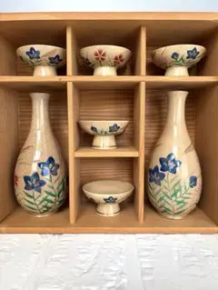 花柄　お猪口　徳利　セット　赤　青　レトロ　軽量　木箱　お祝い　酒　日本酒