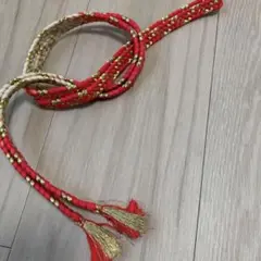 赤・白・金の帯締め（タッセル付き）和装小物 帯締め