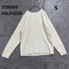 トミーヒルフィガー アイボリー 刺繍ロゴ コットンニット 長袖 S【7102】