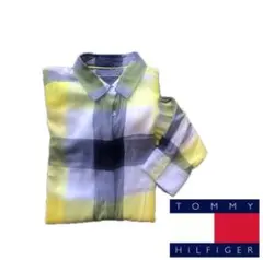 トミーヒルフィガー　レディースチェックシャツ　グレー チェック柄　長袖シャツ