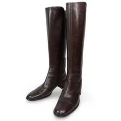 美品 本革 TRUSSARDI トラサルディ ロングブーツ サイドジップ 茶色