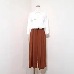 ビッキー【1】ブラウス×ワイドパンツ　切り替えオールインワン　タック　ドッキング