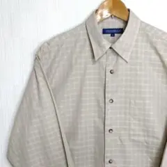 良品 クロコダイル チェック柄 長袖 シャツ メンズ Mサイズ 爽やか 綿