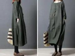 長袖ロング丈リネンワンピース 秋・冬のオシャレ