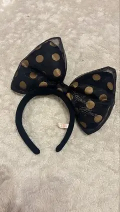 東京ディズニーリゾート 黒地金水玉リボンカチューシャ　ミニーちゃん