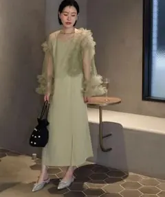 【forksy.】チュールトップス＆キャミワンピースセット(セージグリーン)