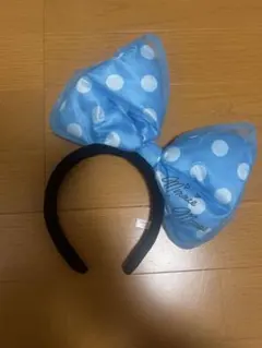 ミニーマウス リボンカチューシャ 水玉 水色