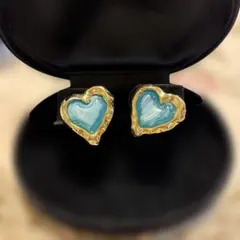 ハート型青色イヤリング ゴールド ヴィンテージ アンティーク