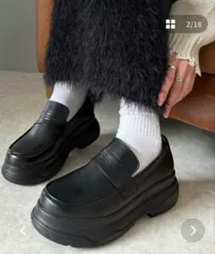 軽量厚底フェイクレザーコインローファー